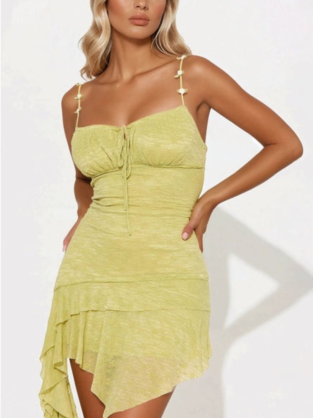 Fashion Nova Wilma Asymmetric Ruffle Hem Fairycore Y2K Lace Mini Dress Sz 1XL